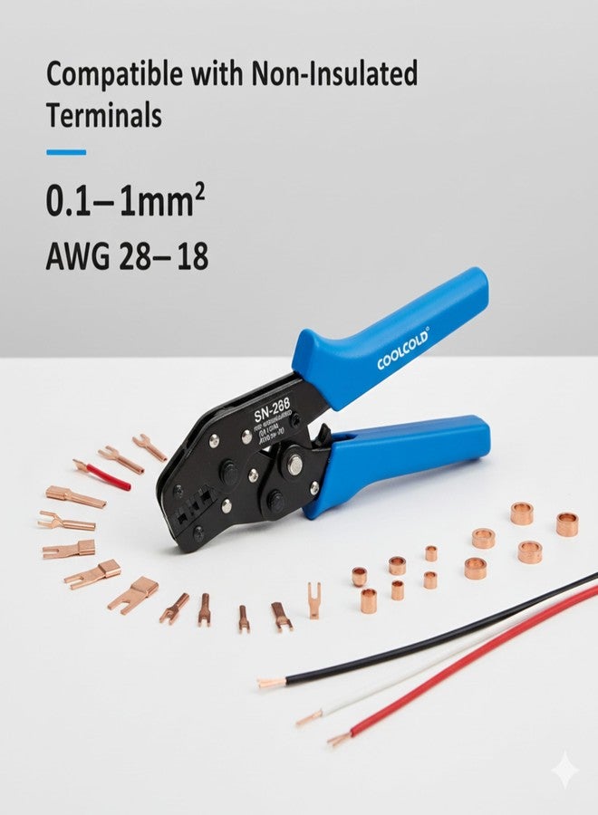 COOLCOLD SN-28B Crimping Tool for Non-Insulated Terminals (AWG 28-18 | 0.1-1mm²) - Heavy Duty Ratchet Crimper with Ergonomic Grip for Electrical & DIY Use - Image 5